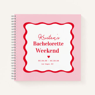 Pink and Red Retro Bachelorette Weekend Guestbook Notebook