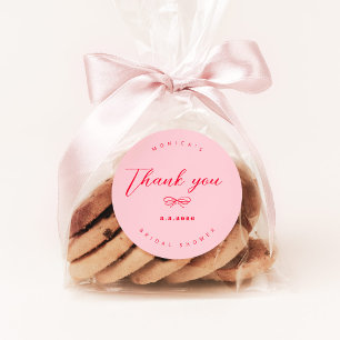 Pink and red retro bow thank you classic round sticker