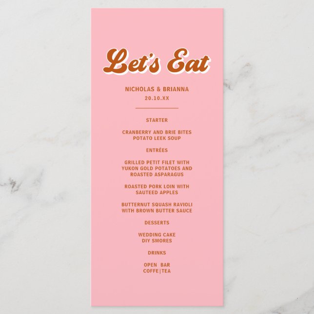 Pink and Red Retro Groovy Wedding  Menu (Front)