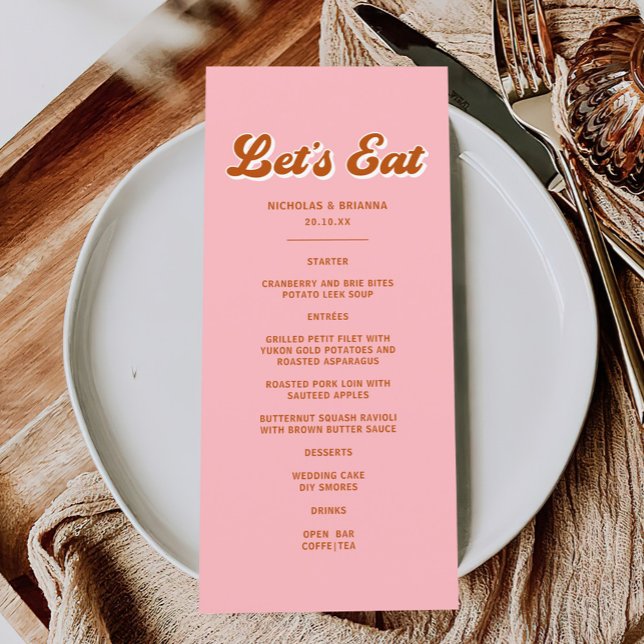 Pink and Red Retro Groovy Wedding  Menu (Creator Uploaded)