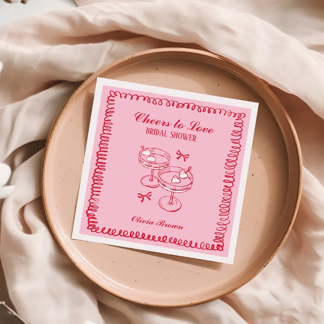 Pink and Red Retro Hand Drawn Bridal Shower Napkin (Creator Uploaded)