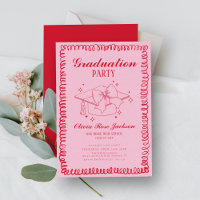 Pink and Red Retro Hand Drawn Graduation Party