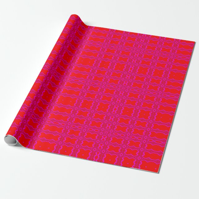 Pink and red retro patterned wrapping paper (Unrolled)