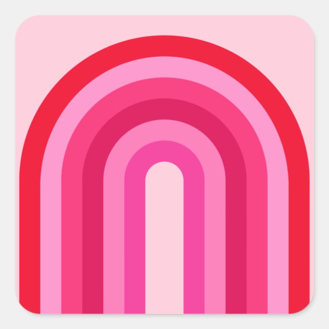 Pink And Red Retro Rainbow Square Sticker (Front)