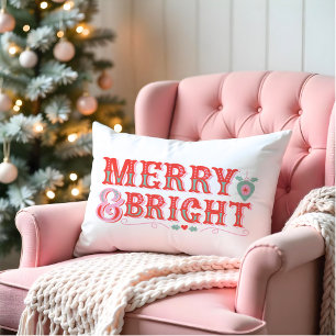 Pink and Red Retro Vintage Merry & Bright Lumbar Cushion