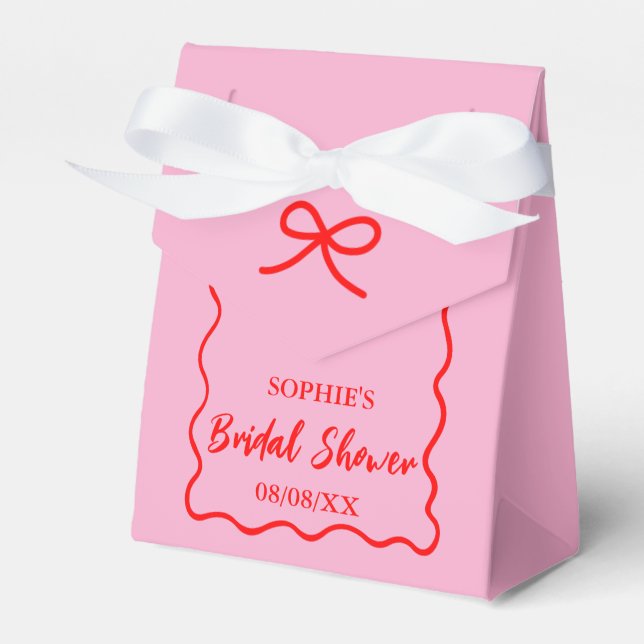 Pink And Red Retro Wavy Border Bridal Shower  Favour Box (Front Side)