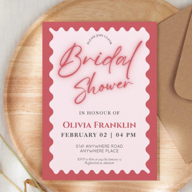 Pink and red retro wavy bridal shower  invitation (Creator Uploaded)