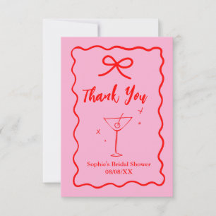 Pink And Red Retro Wavy Bridal Shower Thank You Card