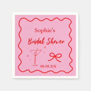 Pink And Red Retro Wavy Cocktail Napkins