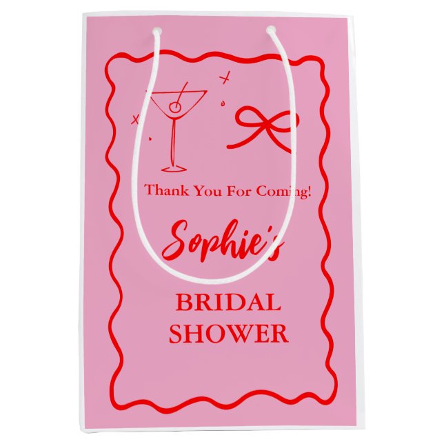 Pink And Red Retro Wavy Martini Glass Medium Gift Bag (Front)