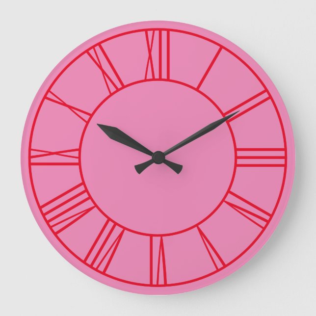 Pink and Red Ring Roman Numerals Large Clock (Front)