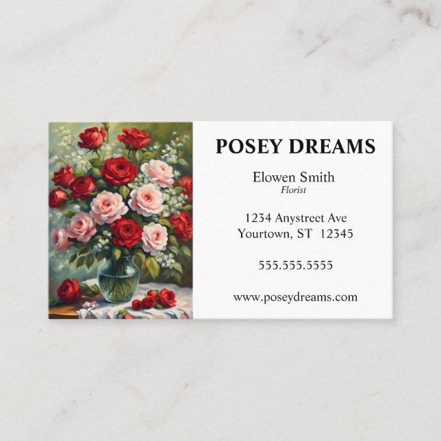 Pink and Red Rose Bouquet Business Card (Front)