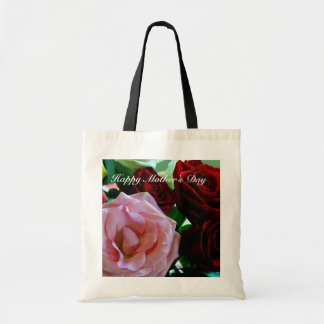 pink and red rose flowers tote bag
