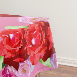 Pink And Red Rose Garland, Tablecloth