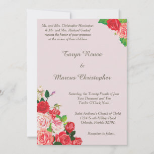 Pink and Red Roses Floral 5x7 Wedding Invitation