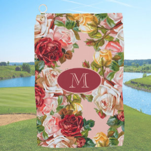Pink and Red Roses Floral Custom Monogram Golf Towel