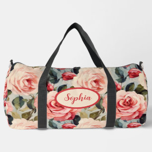 Pink And Red Roses Floral Pattern Duffle Bag