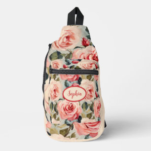 Pink And Red Roses Floral Pattern Sling Bag