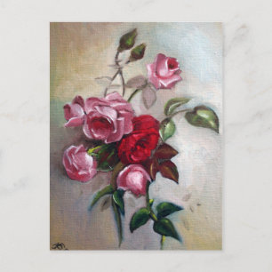 Pink and Red Roses Floral Postcard