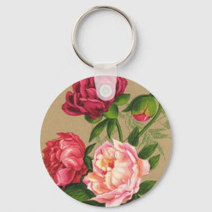 Pink And Red Roses Painting Key Ring