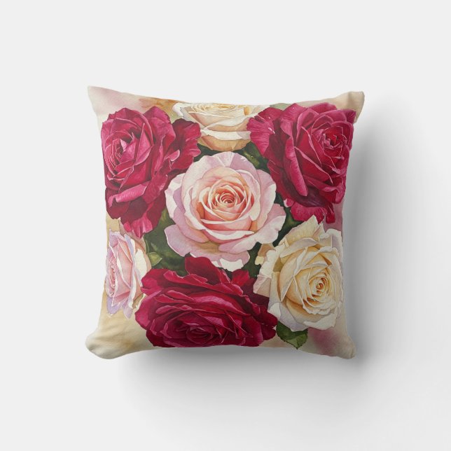 Pink and Red Roses Pillow (Front)