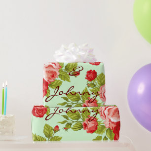 Pink and red roses,with custom names wrapping pape paper