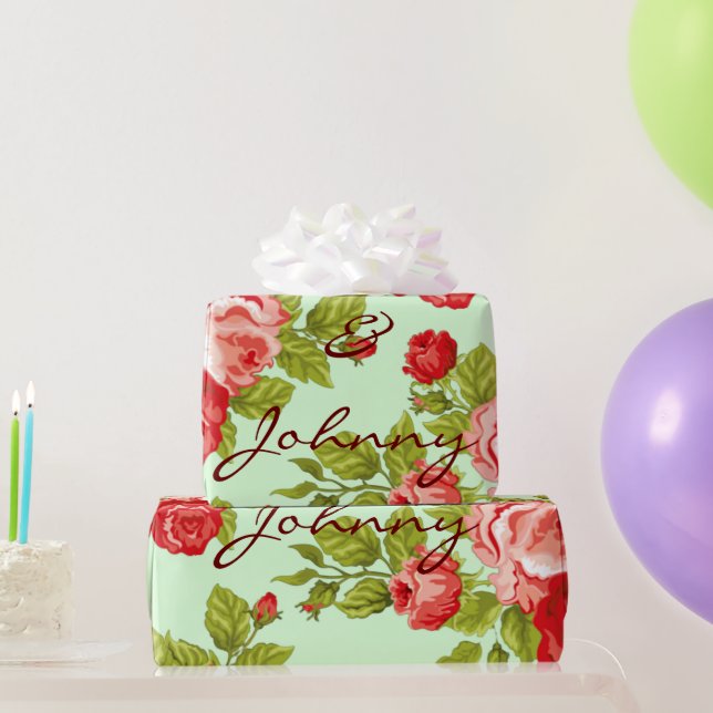 Pink and red roses,with custom names wrapping pape paper (Party Gifts)