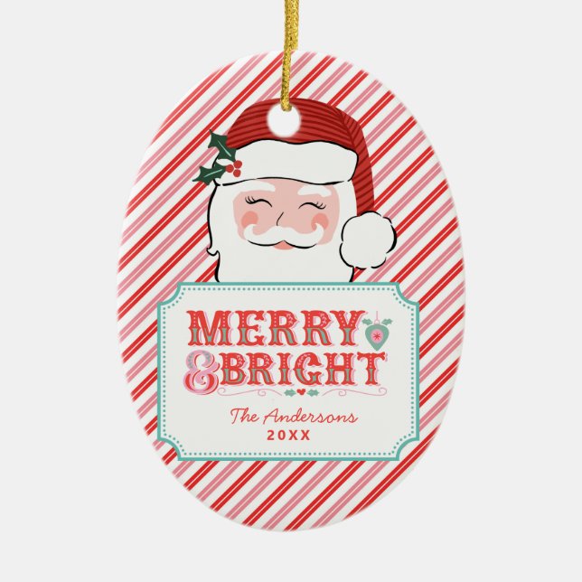 Pink and Red Santa | Merry & Bright  Ceramic Tree Decoration (Front)