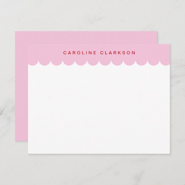 Pink and red Scallop Border Modern Note card (Front/Back)