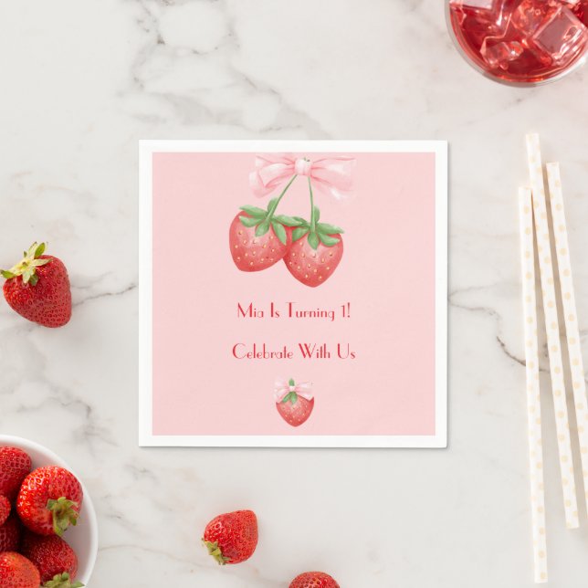Pink and Red strawberries girl birthday  Napkin (Insitu)