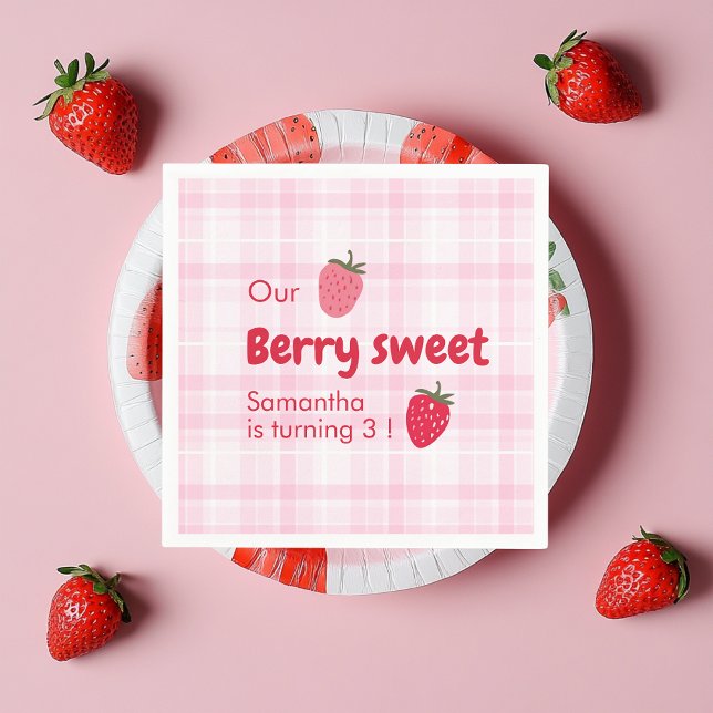 "Pink and Red Strawberry Birthday" Napkin (Creator Uploaded)