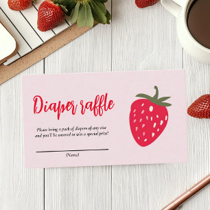 Pink and Red Strawberry Diaper Raffle  Enclosure Card