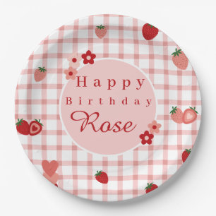 Pink and Red Strawberry First Birthday Plate
