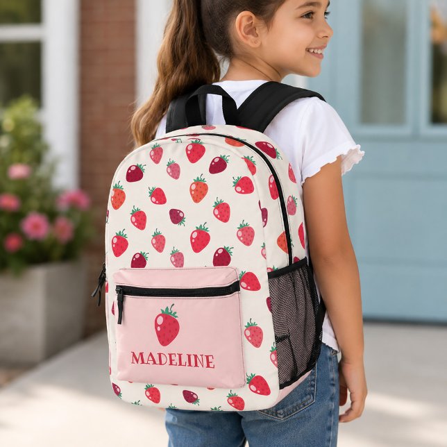 Pink and Red Strawberry Patten Girly Printed Backpack (Pink and Red Strawberry Patten Girly Printed Backpack)