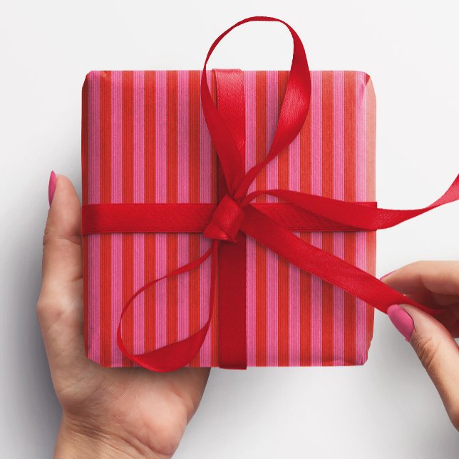 Pink and red stripe merry bright Christmas holiday Wrapping Paper (Creator Uploaded)