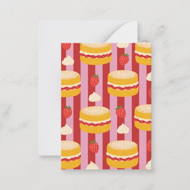 Pink and red striped card with cake pattern  (Front)