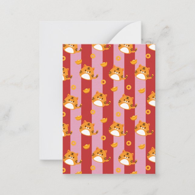 Pink and red striped card with cat pattern  (Front)
