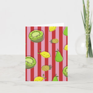 Pink and red striped card with fruit pattern