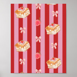 Pink and red striped design with cake pattern poster