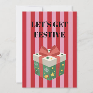 Pink and red stripes and Christmas gift Invitation
