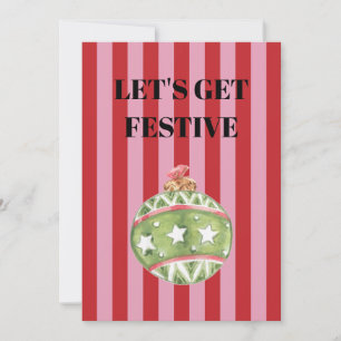 Pink and red stripes Christmas bauble Invitation