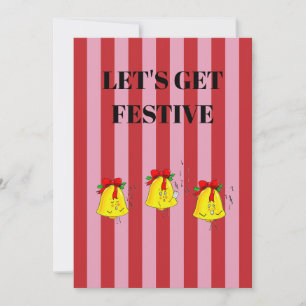 Pink and red stripes Christmas Bells Invitation