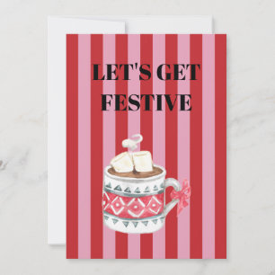 Pink and red stripes Christmas mug Invitation