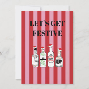 Pink and red stripes Christmas spirits drinks Invitation