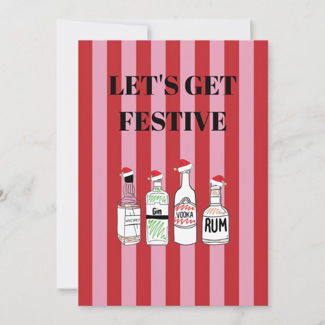 Pink and red stripes Christmas spirits drinks Invitation (Front)