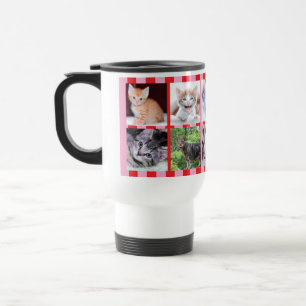 Pink and Red Stripes Family Pet Photo Collage Travel Mug