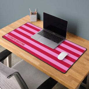 Pink and Red Stripes Pattern Personalised Desk Mat