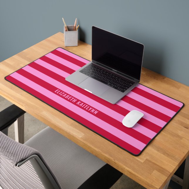  Pink and Red Stripes Pattern Personalised  Desk Mat (Office 2)