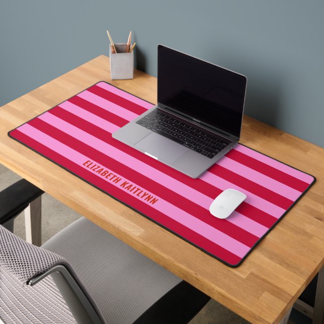  Pink and Red Stripes Pattern Personalised  Desk Mat (Office 2)