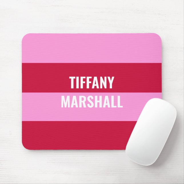  Pink and Red Stripes Pattern Personalised  Mouse Pad (With Mouse)